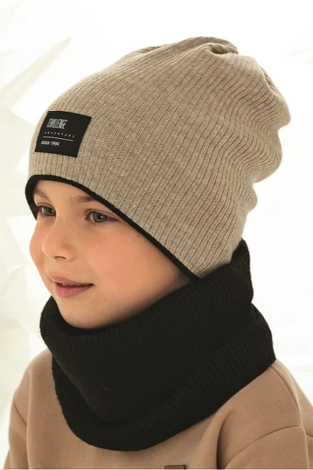Chlapecká oboustranná čepice AJS 48-444 - Světle béžová