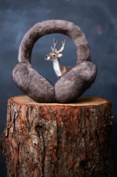 Kožešinové klapky na uši 25239 - Hnědá