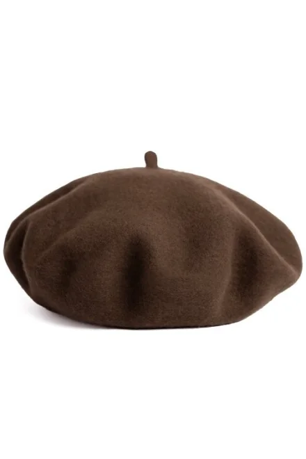 Pletený baret 25113 Finest - merino - Tmavohnedá