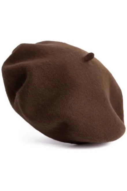 Pletený baret 25113 Finest - merino - Tmavohnedá