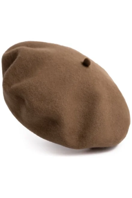Pletený baret 25113 Finest - merino - Svetlohnedá