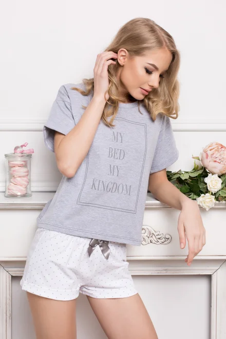 Dámské pyžamo Kingdom Short Dots Grey SS - Šedá