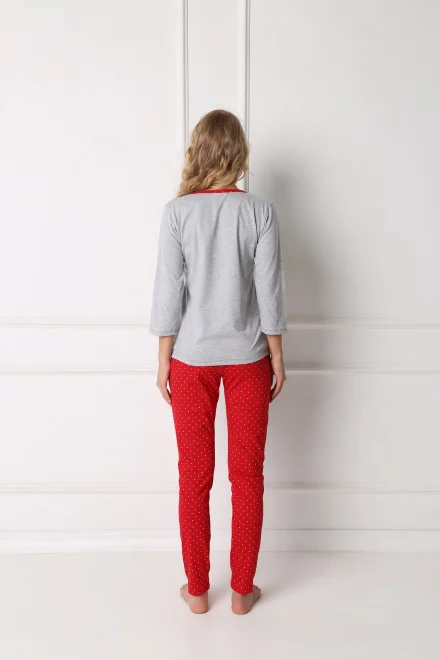 Dámské pyžamo Cookie Long Grey-Red LL - Šedo-červená
