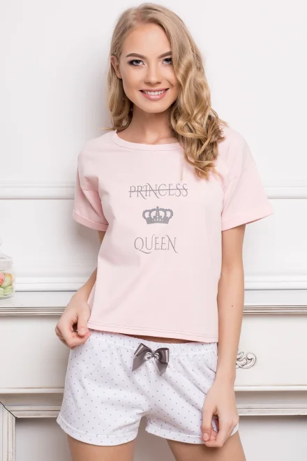 Dámské pyžamo Princess Queen SS Dots Pink - Růžová