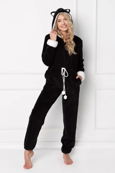 Overal s ušima Catwoman Onesie Black - Černá