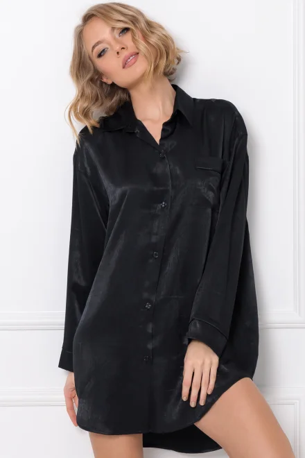Noční košilka Dominique Nightdress - s dlouhým rukávem - Černá