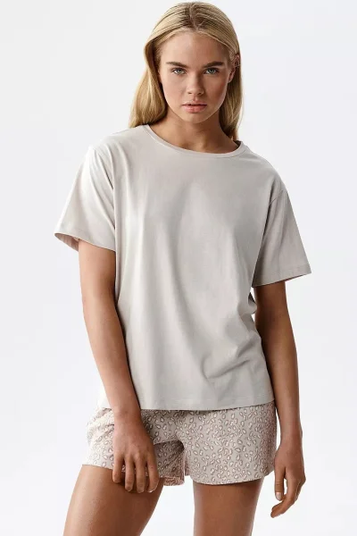 Dámské pyžamo NMP-507 - bavlna - Béžovo-růžová