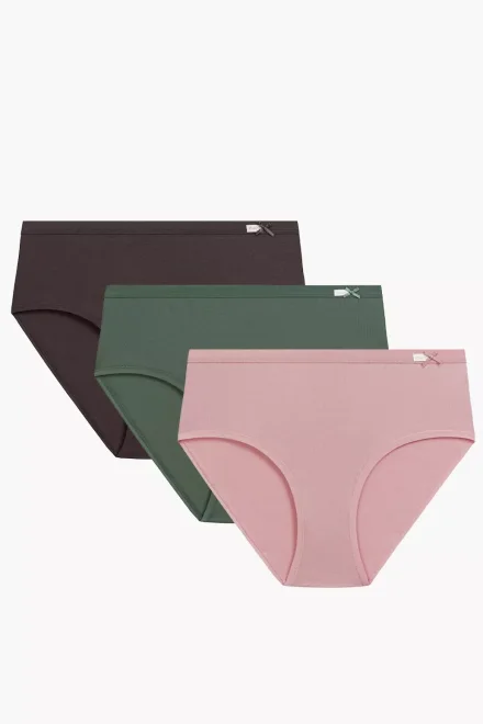 3 PACK nohavičky 3CLP-004 - vyšší bok - Hnedo-ružová