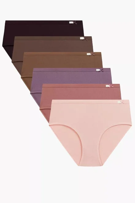 6 PACK kalhotky 6CLP-004 - vyšší bok - Hnědo-růžová