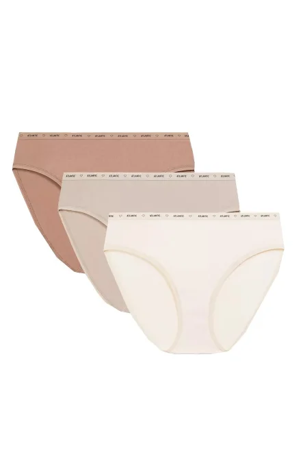 3 PACK kalhotky 3CLP-010 - Ecru-Hnědá