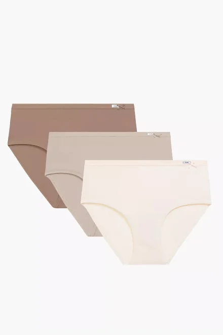 3 PACK kalhotky 3CLP-016B - vyšší pas - Béžová-ecru
