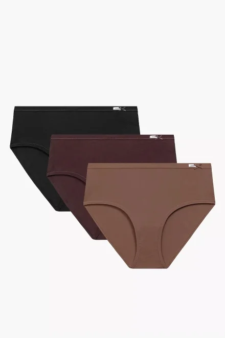 3 PACK kalhotky 3CLP-016B - vyšší pas - Hnědo-černá