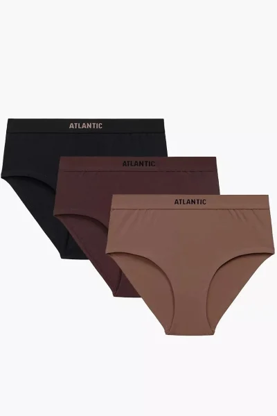 3 PACK kalhotky 3CLP-009B - vyšší pas - Hnědo-černá