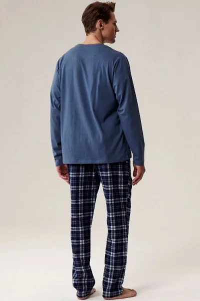 Pánské pyžamo NMP-393 - bavlněný flanel - Modrá