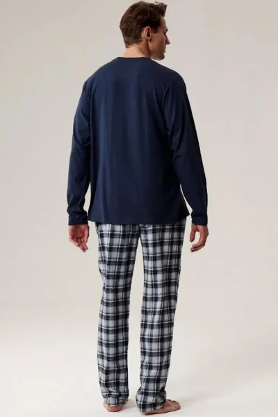 Pánské pyžamo NMP-393 - bavlněný flanel - Tmavě modrá-šedá