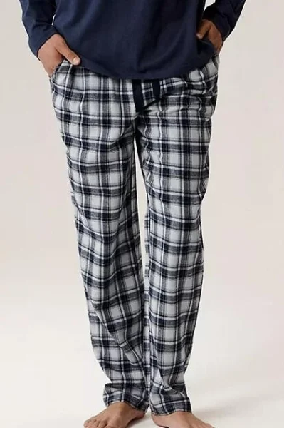 Pánské pyžamo NMP-393 - bavlněný flanel - Tmavě modrá-šedá