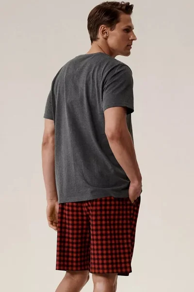 Pánské pyžamo NMP-397 - bavlna - Šedo-červená