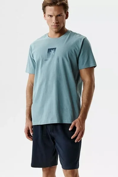 Pánské pyžamo NMP-398 - bavlna - Mátovo-tmavěmodrá