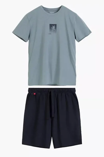 Pánské pyžamo NMP-398 - bavlna - Mátovo-tmavěmodrá