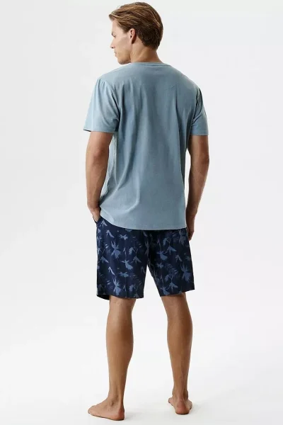 Pánské pyžamo NMP-399 - bavlna - Světlemodrá-tmavěmodrá