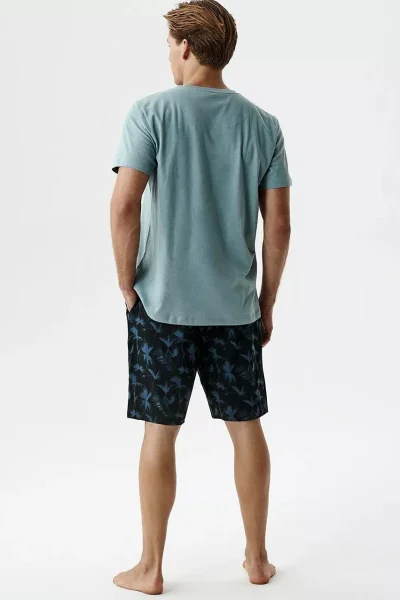 Pánské pyžamo NMP-399 - bavlna - Mátovo-tmavěmodrá