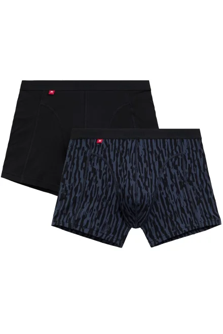 2 PACK Pánské boxerky 2MH-175 - delší nohavička - Černo-šedo-tmavá