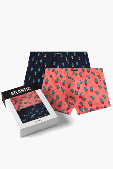 2 PACK boxerky 2MHH-005 - kaktus - Tmavě modrá - lososová