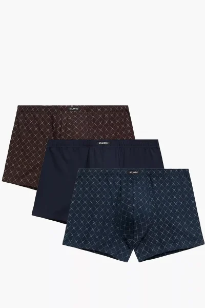 3 PACK boxerky 3MH-216 - bavlna - Hnědo-modrá