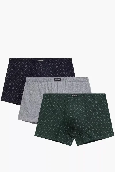 3 PACK boxerky 3MH-216 - bavlna - Tmavě modrá-šedá