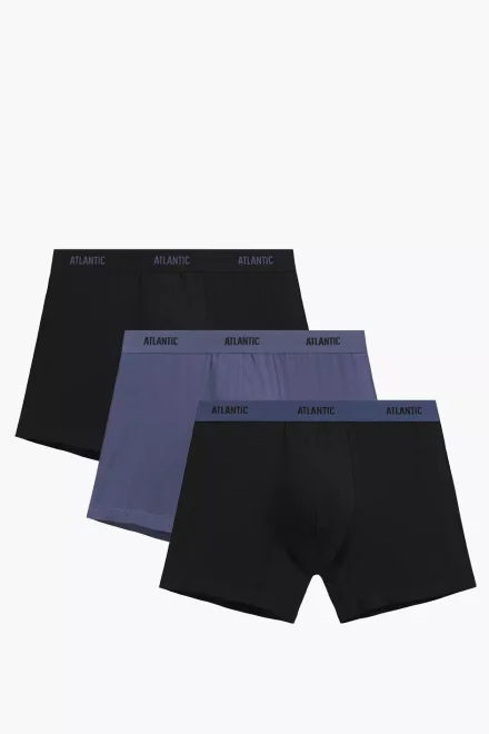 3 PACK boxerky 3MH-0177 - prodloužená nohavička - Černo-modrá