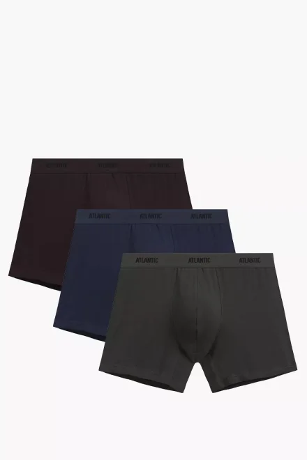 3 PACK boxerky 3MH-0177 - prodloužená nohavička - Hnědo-modrá