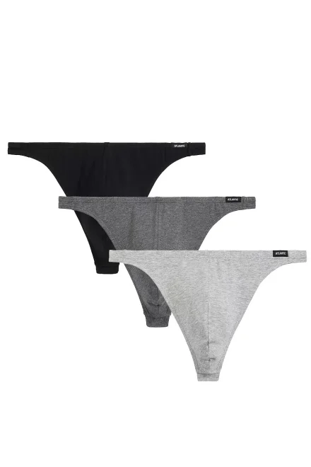 3 PACK tanga 3BMP-253 - Čierno-sivá