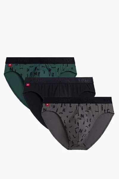 3PACK slipy 3MP-161 - písmena - Zeleno-černá
