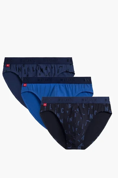 3PACK slipy 3MP-161 - písmena - Světlemodrá-tmavěmodrá