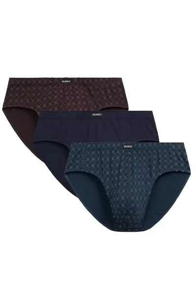 3 PACK slipy 3MP-205 - bavlna - Hnědo-modrá