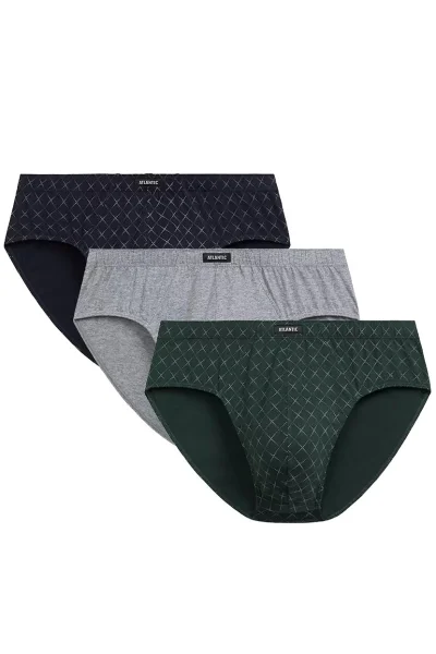 3 PACK slipy 3MP-205 - bavlna - Tmavě modrá-šedá