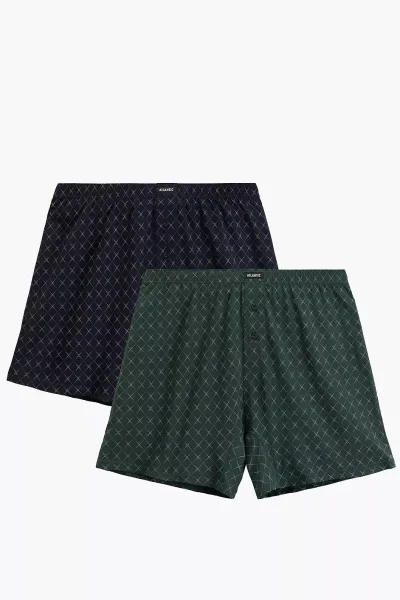 2 PACK trenýrky 2MBX-077 - bavlna - Zeleno-tmavěmodrá