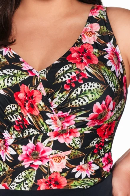 Jednodílné plavky SKJ 60 Floral - bez kostice - Černo-barevná