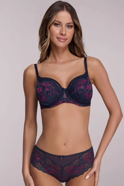 Polovyztužená podprsenka 2182 Navy Blue - Tmavěmodrá-růžová