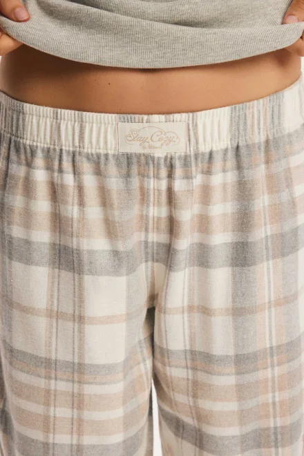 Pyžamové kalhoty Midreams - bavlněný flanel - Krémová