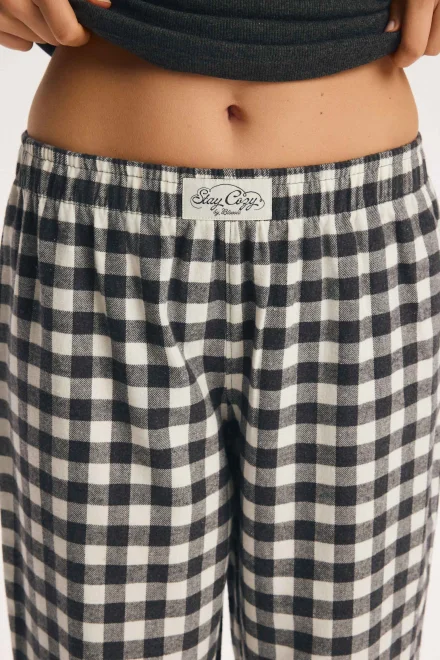 Pyžamové kalhoty Soft Routine - bavlněný flanel - Šedo-černá