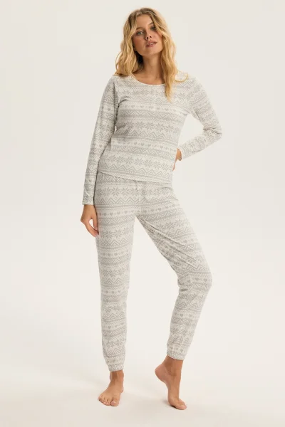 Dámské dlouhé pyžamo Hygge - Bílá