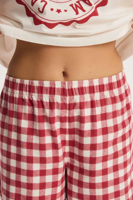 Dámske pyžamo Candy Cutie - bavlna - Ecru-červená