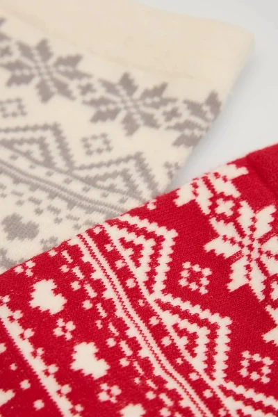 2 PACK ponožky Hygge - Červeno-krémová