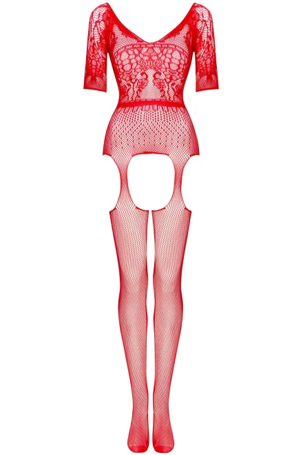 Bodystocking Courtney red - otevřený klín - Červená