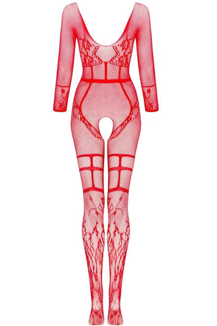 Bodystocking Lorna red- otevřený klín - Červená