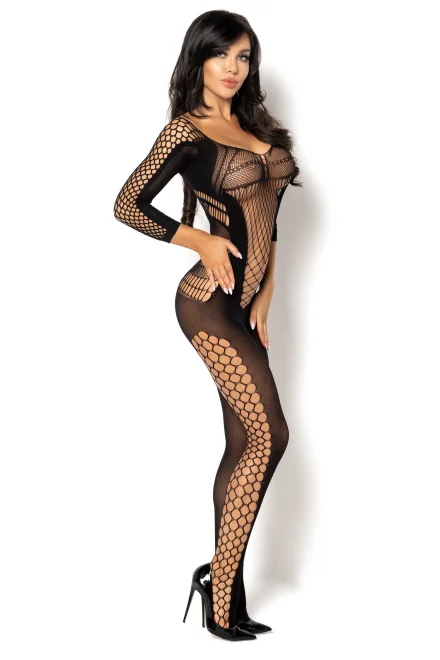 Bodystocking Lucelia - otevřený klín - Černá