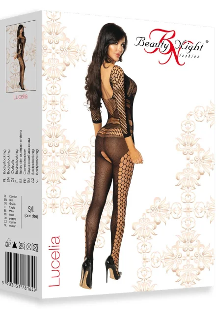 Bodystocking Lucelia - otevřený klín - Černá