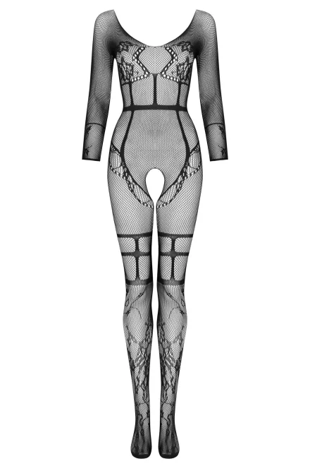 Bodystocking Lorna black - otevřený klín - Černá