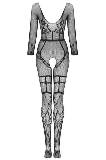 Bodystocking Lorna black - otevřený klín - Černá